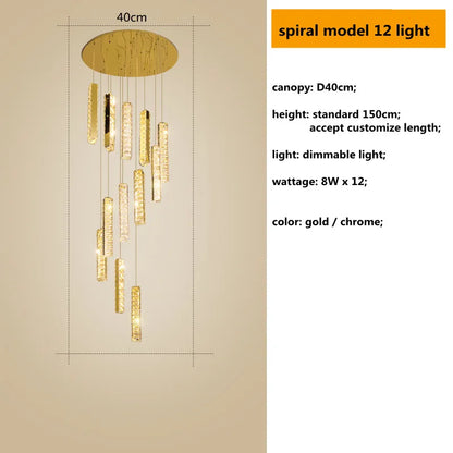 Decorbites™ Gold Chrom Stahl Kristall Anhängerleuchten mit dimmbarer LED für Villen-Treppe