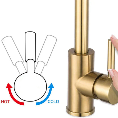 DecorBites™ Gold Stainless Steel Kitchen Faucet: Deck Mounted Hot Cold Water Mixer Taps