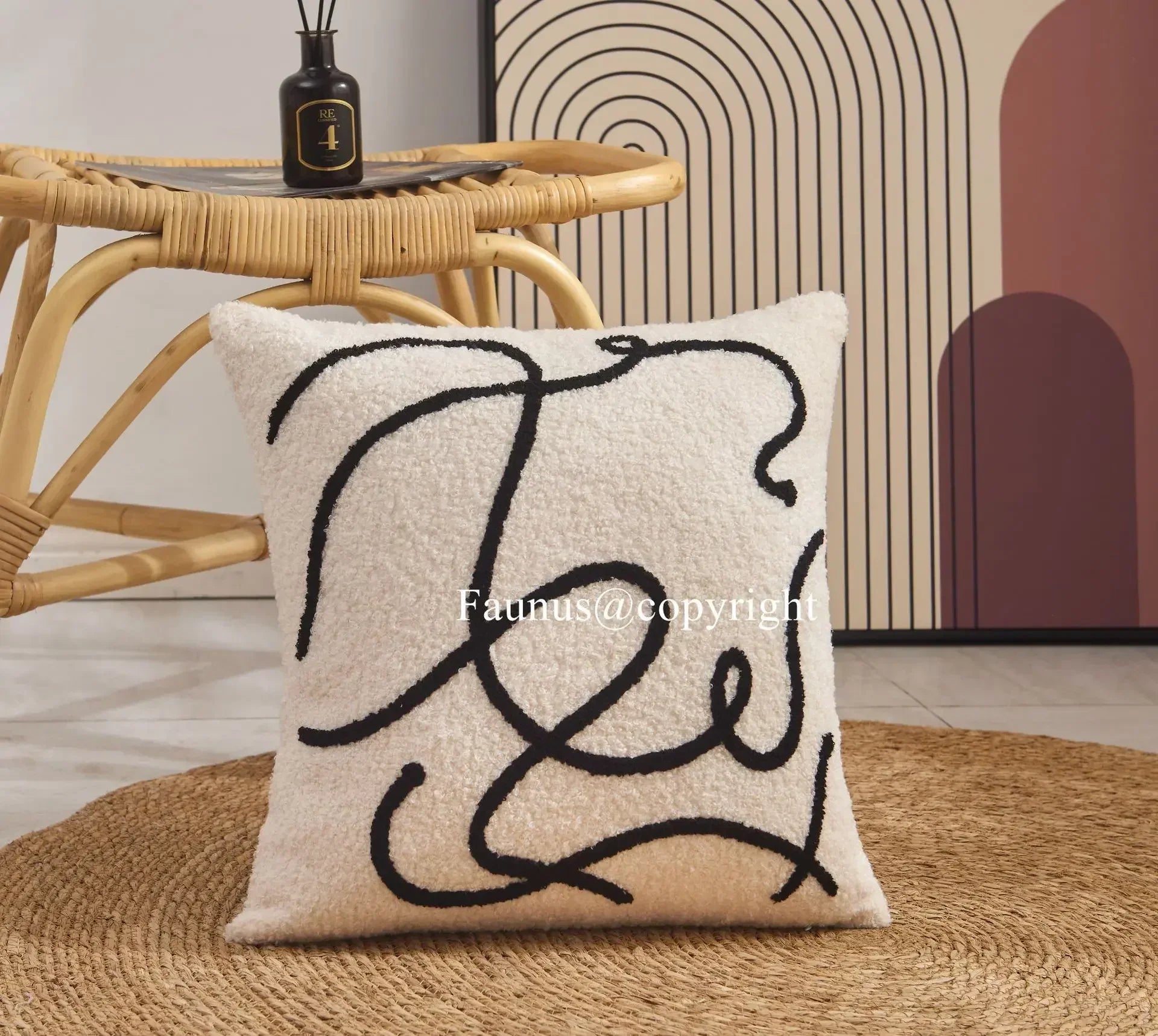 Beige Abstract Wool Pillow