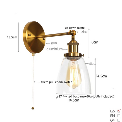 Decorbites™ LED-Wandleuchte mit Zugschalter Industrie-Stil Vintage-Schlafzimmerlampe