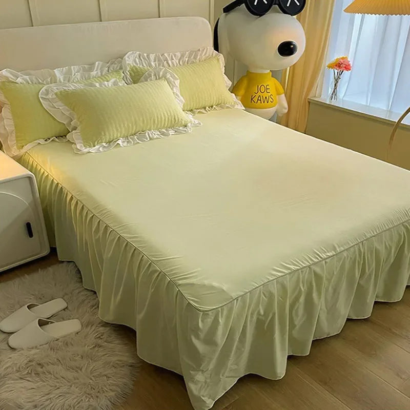 Decorbites™-Spitzenbesatz gewaschene Baumwoll-Bettwäsche-Set - 4-teilig einfarbiges Bettbezug & Bettrock