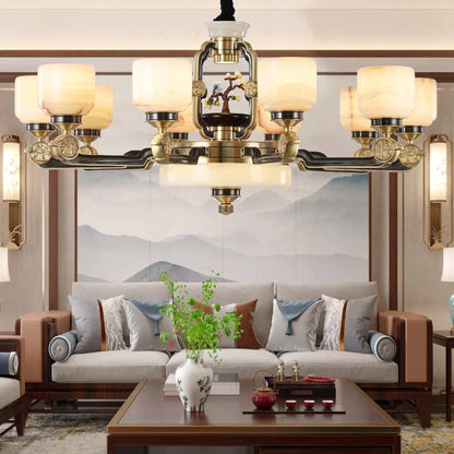 DecorBites™ Copper Jade Duplex Chandelier: Chinese Villa Hall Lighting for Hotel Lobby & Living Room