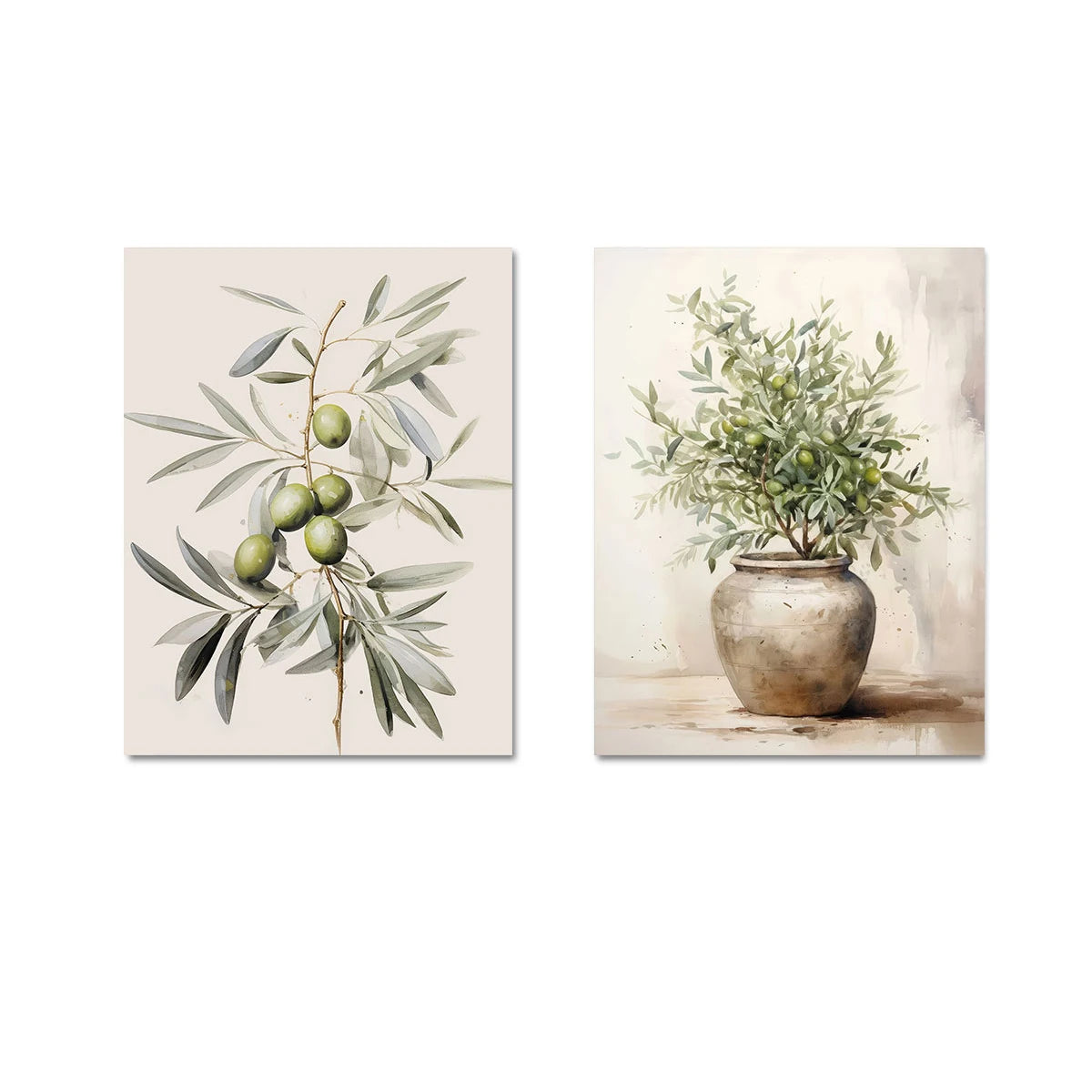 2pcs/set Vintage Watercolor Olive Branch Print Poster Antique Boho Botanical Canvas Painting Spring Home Decor Poster-unframed