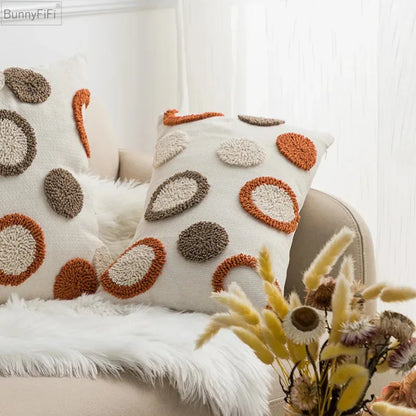DecorBites™ Geometric Embroidery Circle Stripe Cushion Cover | Home Sofa Decor Pillowcase