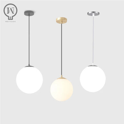 Modern White Globe Glass Pendant Light in Gold, Black, or Silver