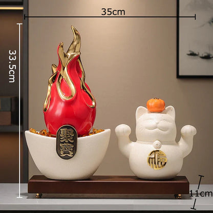 Decorbites™ Vergoldete Drachenfrucht-Katze Keramik Feng-Shui-Ornament Landschaftsdekoration