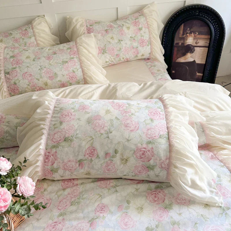 Decorbites™ Französische Spitzen-Volants Vintage-Bettwäsche-Set aus 100% Baumwolle, Einzel-, Queen- oder King-Größe