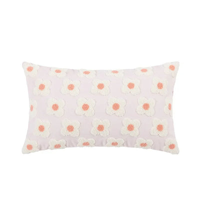 DecorBites™ Embroidered Flora Cotton Canvas Pillow Cover 30x50cm Yellow Zigzag Sham