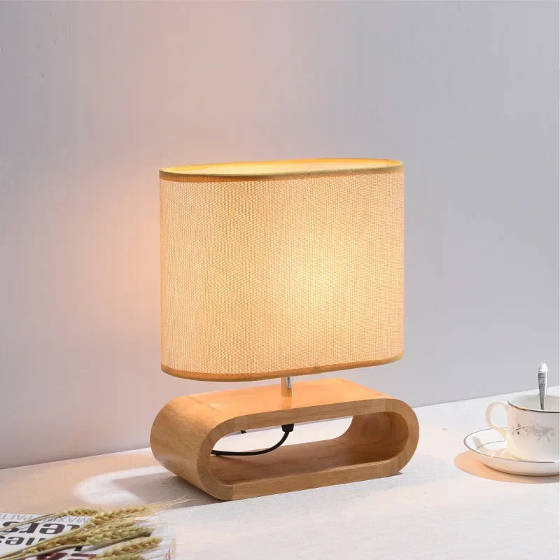 DecorBites™ Creative Nordic Wooden Table Lamp with LED Light and Linen Lampshade