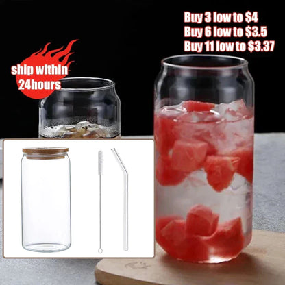Decorbites™ Glas-Trinkbecher mit Bambusdeckel – Hochwertiges Borosilikatglas-Tee-, Saft- und Kaffeetasse