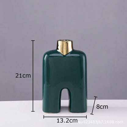 Decorbites™ Goldene Keramikvase Schreibtischdekoration Künstliche Blumenarrangement Ästhetische Raumvase
