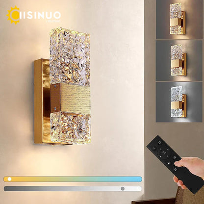 DecorBites™ Crystal LED Wall Light Remote Control Dimmable 3000K 6000K for Bedroom Hallway