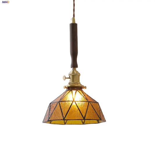 Decorbites™ LED verstellbare Pendelleuchte mit Bernstein-Glas und Walnussholz – Hängelampe für die Bar