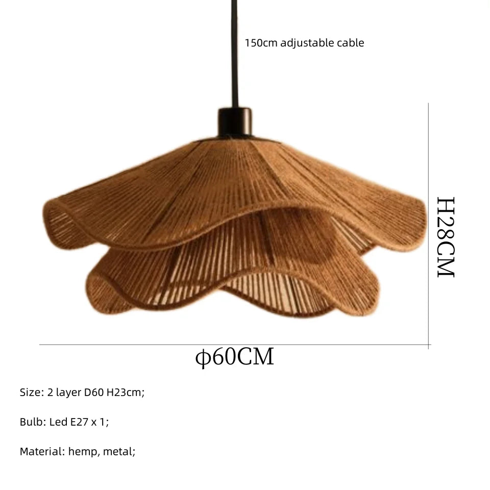 Decorbites™ Japanische Hanfstrick-Hängelampe E27 LED-Leuchte – Nordischer Wabi-Sabi-Stil
