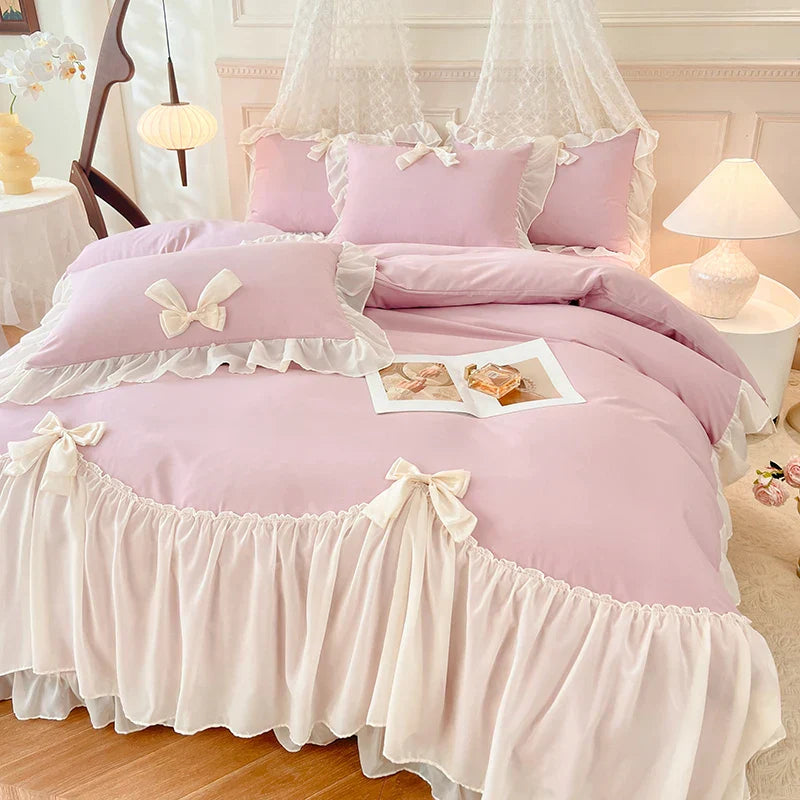Decorbites™ Korean Lace Bogen-Bettwäsche-Set: Luxuriöse Prinzessinnen-Steppdecke für Mädchen Hochzeit Heimtextilien