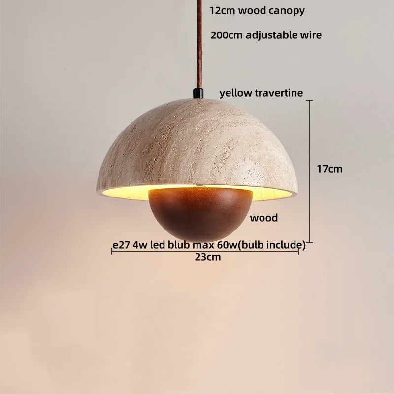 Decorbites™ LED Holz-Baldachin-Hängeleuchte Gelber Travertin-Stein Hängelampe
