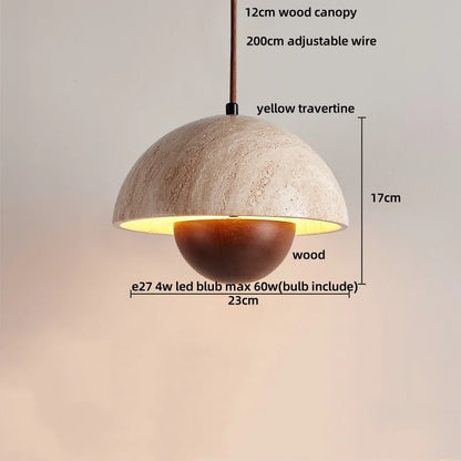 Decorbites™ LED Holz-Baldachin-Hängeleuchte Gelber Travertin-Stein Hängelampe