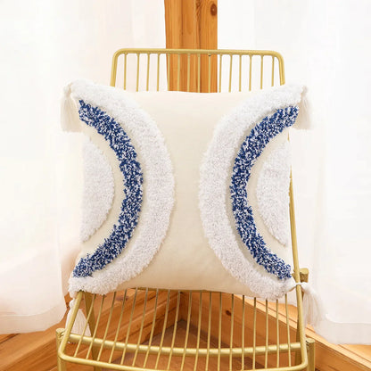 DecorBites™ Geometric Tufted Embroidery Flowers Boho Cushion Cover with Tassel