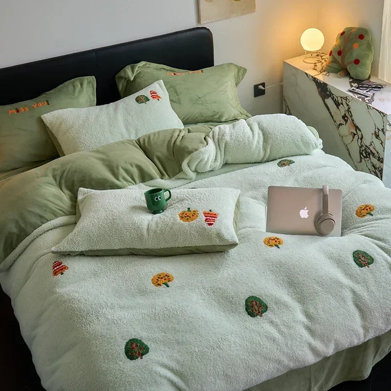 Decorbites™ Vollmatt Ant-Velours Winterbettwäsche-Set für Queensize-Bett Wärme Flauschige Decke