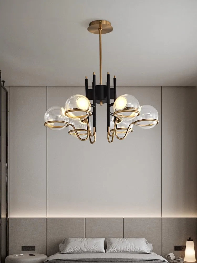 Decorbites™ Klare Glas-Kugel-Deckenpendellampe Luxuriöse Nordische Pendelleuchte Schwarz Gold Dimmbare