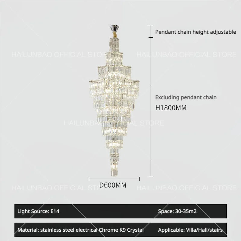 Decorbites™ Kristall-Treppenhaus-Lüster: Luxuriöser europäischer Stil für das Wohnzimmer einer Villa