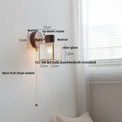Decorbites™ Klare Glas LED Wandlampe Walnuss-Holz Schlafzimmer Wohnzimmer Modernes Armatur