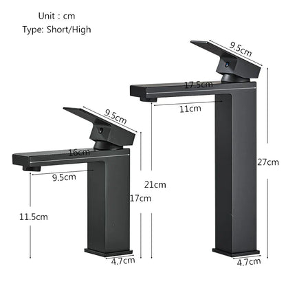 DecorBites™ Black Brass Square Basin Faucet: Bathroom Washbasin Mixer Tap, Single Handle Tall Model.