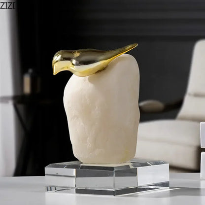 Decorbites™ Goldener Vogel-Statue Kristallbasis Schreibtisch-Dekoration, vergoldete moderne Heimdekoration