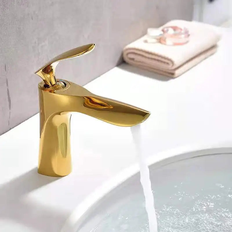 Decorbites™ Gold Beckenmischer Armatur Hoher Goldener Wasserfall Hahn für Waschbecken und Toilette