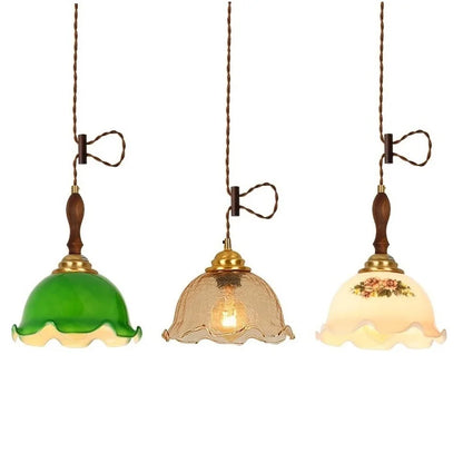 DecorBites™ Cracked Glass Copper Wooden Pendant Light for Home Indoor Living Room