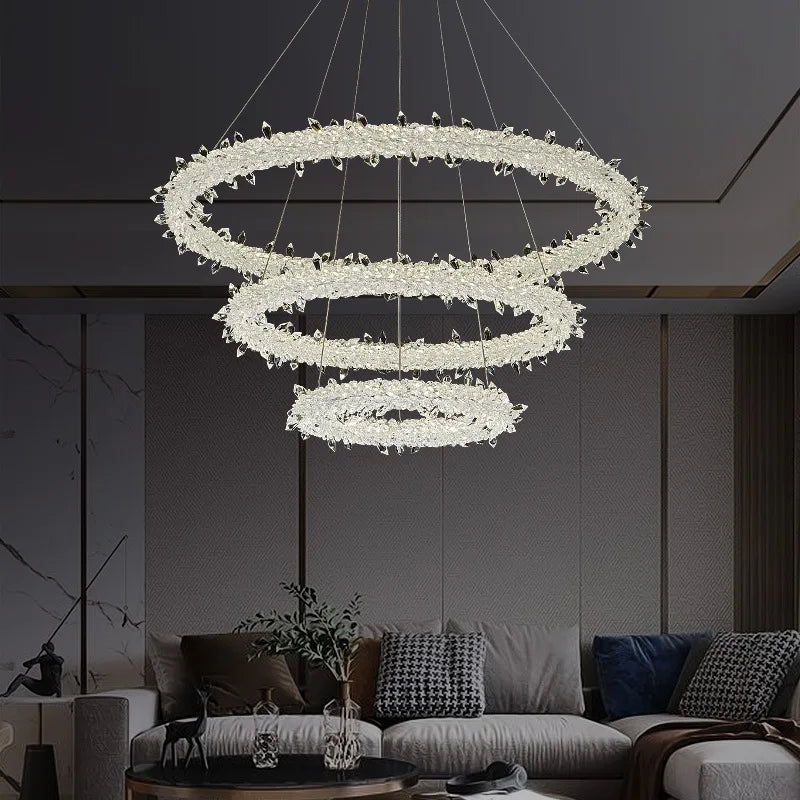 Gold Crystal Pendant Light Art Deco 4-Ring D100cm