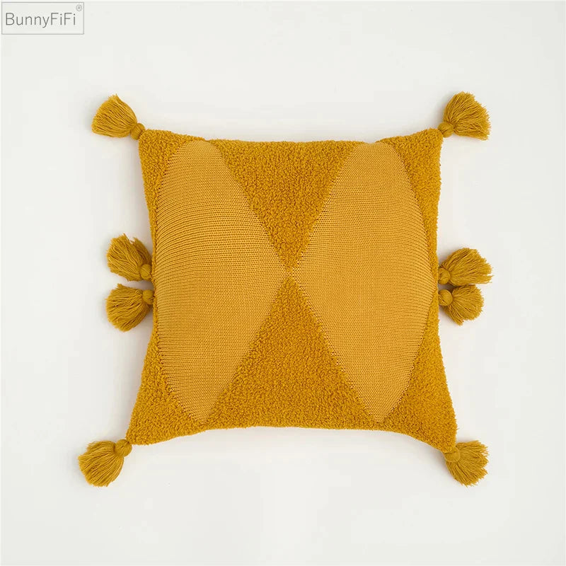 Decorbites™ Gestricktes Senfblau Quasten Kissenbezug für Heim-Sofa-Bett-Dekoration