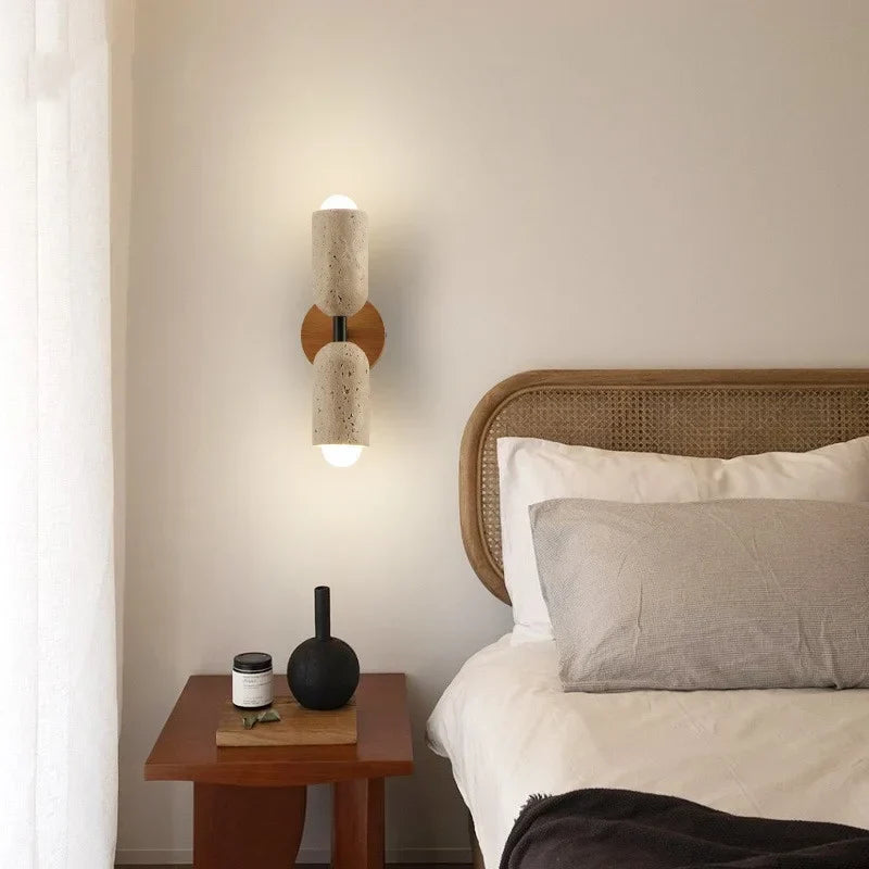 DecorBites™ LED Wall Light Fixture Yellow Travertine Stone Modern Bedside Lamp