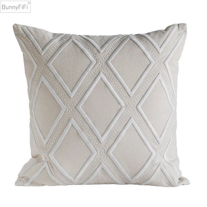 DecorBites™ Geometric Embroidery Cushion Cover Navy Blue White Yellow 50x50cm Home Decor Pillow