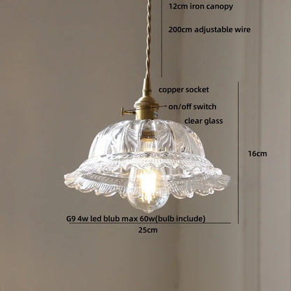 DecorBites™ LED Walnut Wood Pendant Light Clear Glass Copper Switch Decor