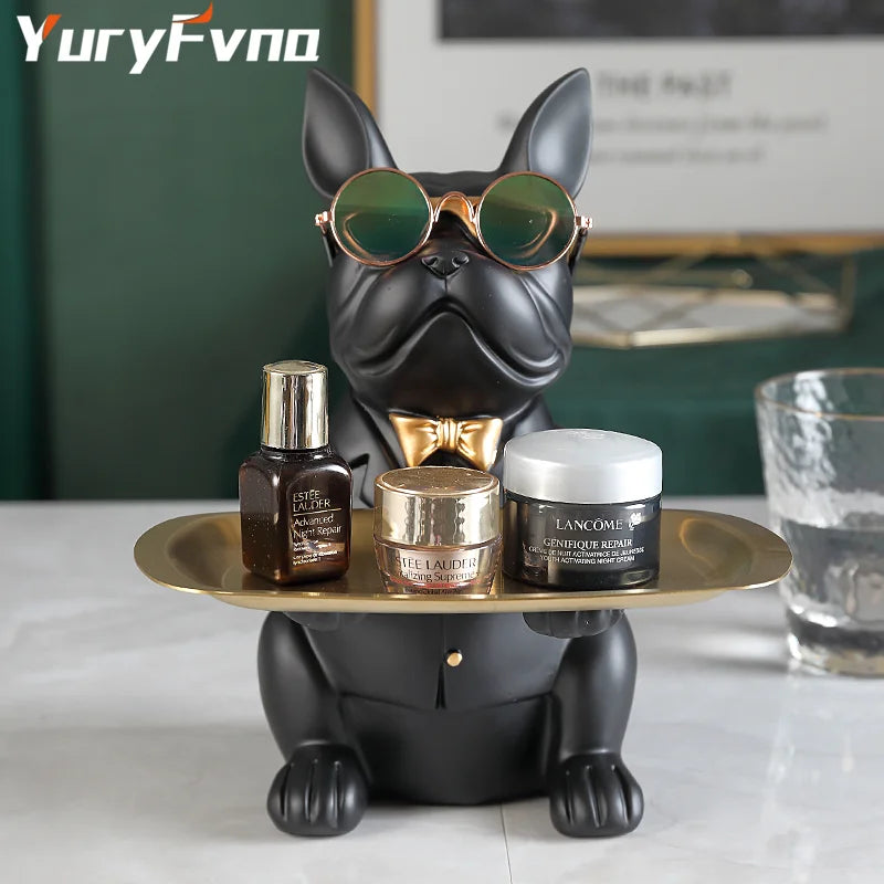 Decorbites™ Französische-Bulldogge-Figur-Tablett-Skulptur-Münzsparbank-Heimdekoration-Statue