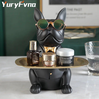 Decorbites™ Französische-Bulldogge-Figur-Tablett-Skulptur-Münzsparbank-Heimdekoration-Statue