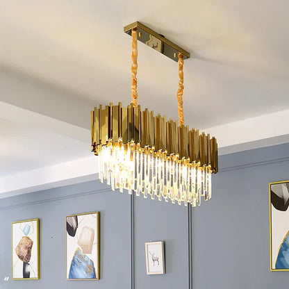 DecorBites™ Goldener Edelstahl-Kristallleuchter: Moderne runde LED-Leuchte für Esszimmer