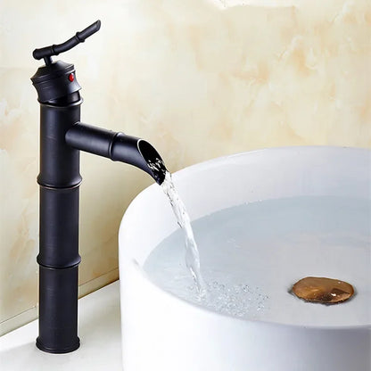 Decorbites™ Schwarze Bronze Wasserfallarmatur Bambus Badezimmer Waschtischarmatur Hoher Bogen Mischer