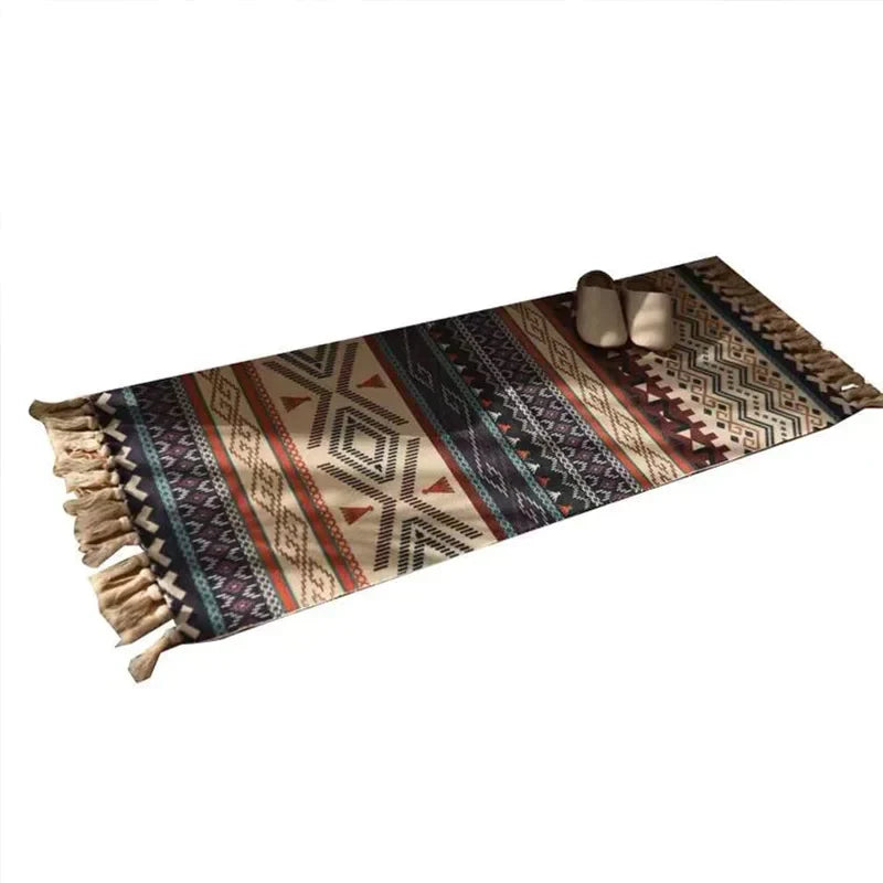 Decorbites™ Leinen-Karo-Baumwollgewebe-Teppich - Boho-Stil-Läufer für Wohnzimmer, Schlafzimmer und Heimdekoration