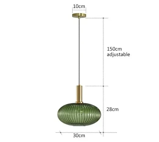 Nordic Ribbed Glass Pendant Light in Green, Grey or Amber