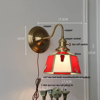 Decorbites™ Grünes Glas LED Wandapplikation mit Kupferknopf-Schalter Vintage-Loft-Treppenlicht