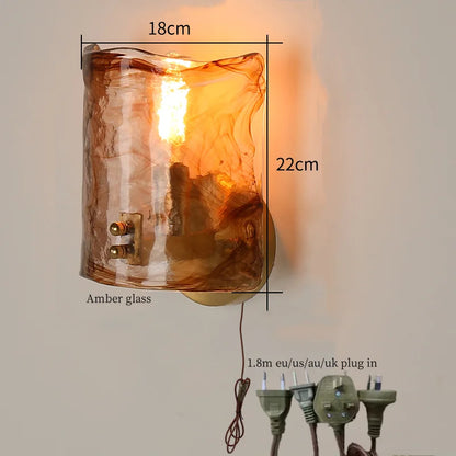 Decorbites™ Japanische Bernstein-Glas-LED-Wandleuchte Kupfer Vintage-Design