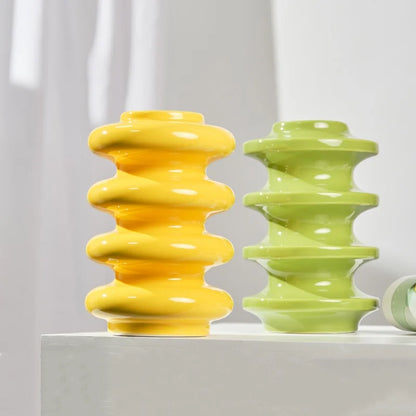 DecorBites™ Geometric Circles Abstract Ceramic Vase Spiral Home Decor Accessory