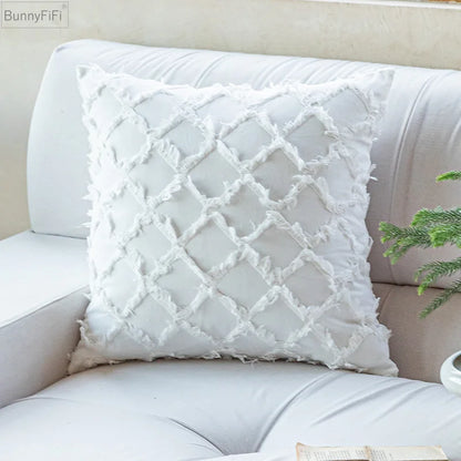 DecorBites™ Cotton Diamond Cushion Cover in Mustard Orange Beige for Living Room Sofa Bed
