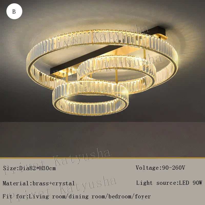 Gold Crystal Copper Ceiling Lamp