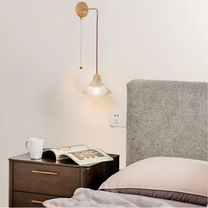 DecorBites™ Clear Glass LED Wall Lights with Wood Pull Chain Switch - Modern Copper Stair Light