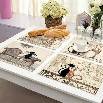 Decorbites™ Schwarze Katze Leinen-Platzset für Esstisch & Küchendekoration