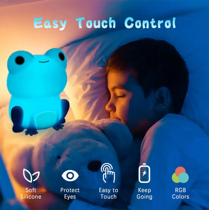 Decorbites™ Frosch-Nachtlicht: Weiches Silikon-Abblendbares Lampenlicht für Kinder, wiederaufladbar mit farbigem Licht