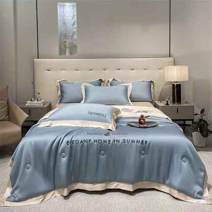 DecorBites™ Ice Silk Embroidered Quilt Set: Luxury European Style, Cooling Comforter